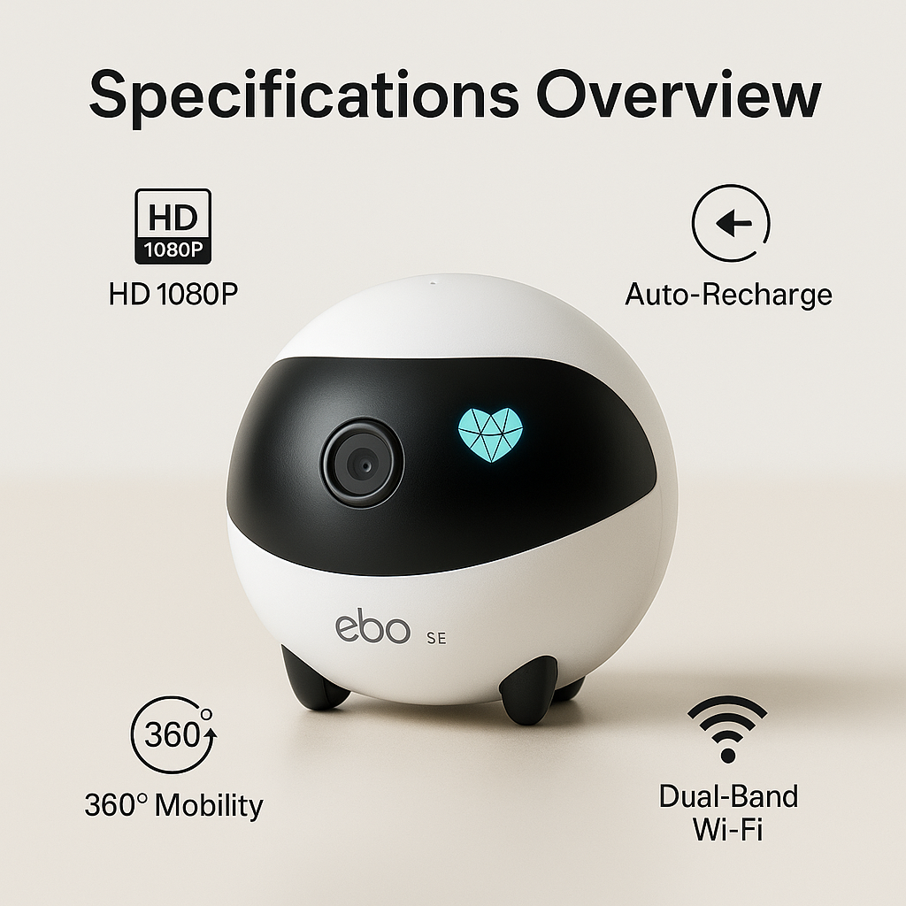 EBO SE Smart Pet & Home Security Camera | 1080P HD 360° WiFi (2.4G/5G) Robot with Night Vision & Two-Way Audio for Dogs, Cats & Family